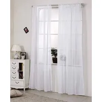 Woltu Vorhänge mit Kräuselband Stores Gardinen kurz transparent, 2er Set Gardinen Fensterschals Voile für Wohnzimmer Schlafzimmer