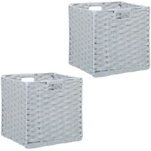 Relaxdays Aufbewahrungskorb geflochten 2er Set 32 x 30 x 31 cm grau