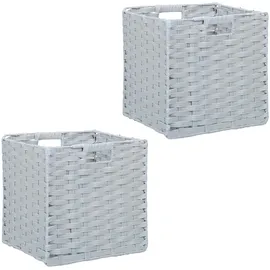 Relaxdays Aufbewahrungskorb geflochten 2er Set 32 x 30 x 31 cm grau
