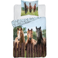 Bettwäsche Set Pferde auf der Koppel Wendebettwäsche 100% Baumwolle, Größe: 140x200 cm, 70x80 cm