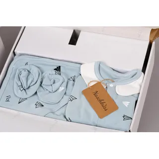 Baby Geschenkset Blau – 29-teiliges Set mit Babykleidung aus 100 % Baumwolle, inkl. Babyflasche & Schnuller – Für Neugeborene bis 6 Monate