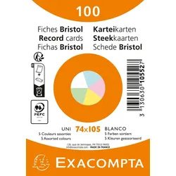 Exacompta 10552E 40x Karteikarten A7, Packung mit 100 Stück eingeschweißt, blanko, nicht gelocht, Farben sortiert - Farben sortiert
