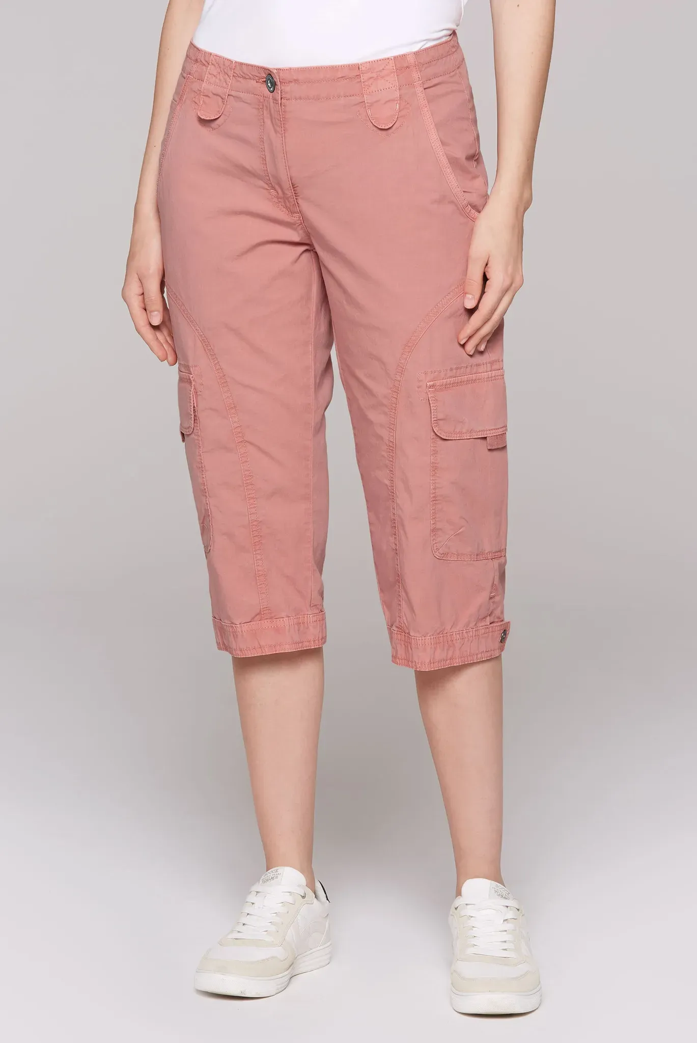 Shorts SOCCX, Damen, Gr. XS, Normalgrößen, beachy rot, Popeline, Material: 98% Baumwolle, 2% Elasthan, unifarben, regular fit knielang, Hosen Shorts, mit aufgesetzten Taschen vorne