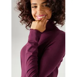 Aniston CASUAL ANISTON CASUAL, Damen, Gr. 44, rot (bordeaux), Single Jersey, Obermaterial: 48% Baumwolle, 47% Modal, 5% Elasthan, unifarben, sehr figurbetont hüftlang, gewellter Abschluss, Shirts, mit gewellten Abschlüssen