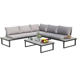 Möbilia Sitzgruppe Ecksofa + Couchtisch Stahl/Polyholz Schwarz/Grau