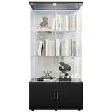 FUROKOY Glasvitrine Standvitrinen mit Kabinett, Vitrine (Vitrinenschrank mit 2 Glastür und Lichtleiste für Sammler, Bücher) 3 Lagen Sammlervitrine, 78.5 x 35 x 164 cm, Schwarz schwarz