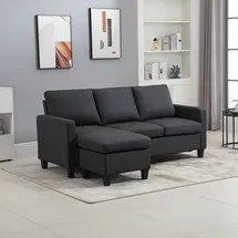 Homcom Ecksofa mit wendbarer Chaiselongue, Leinen Dunkelgrau 197x139x91cm für Wohnzimmer, Aosom.de
