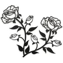 ESTART Große Rosen Blumen Wanddekoration 38cm Schwarz Metall Kunst-Ornament
