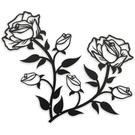 ESTART Große Rosen Blumen Wanddekoration 38cm Schwarz Metall Kunst-Ornament