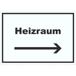 HB-Druck Heizraum Schild mit Text und Richtungspfeil rechts Heizung Wärme waagerecht A2 (420x594mm)
