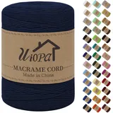 Uiopa Makramee Garn 3mm x 300m Dunkelblau Baumwollgarn Natürliches Makramee-garn DIY Macrame Cord Dicke Kordel Seil Makramee Zubehör für Makramee Wandbehang, Vorhang, Hängepflanze, Wanddekoration