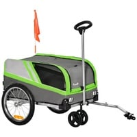 PawHut Fahrradhundeanhänger Haustier-Anhänger, 2-in-1 Hundeanhänger Trolley Lastenanhänger Fahrradanhänger Grün+Grau