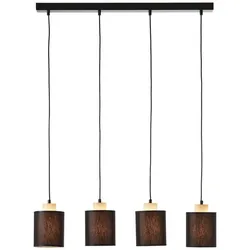 BRILLIANT VONNIE Pendelleuchte 111 cm Metall / Holz / Textil Schwarz / holzfarbend 4-Flammig, 99413/76