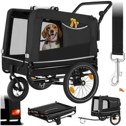tectake® Hundeanhänger, 3in1 multifunktional, gefedert, Belastbarkeit 40 kg, 240 Liter, inklusive Reflektoren, Leine und Warnfahne
