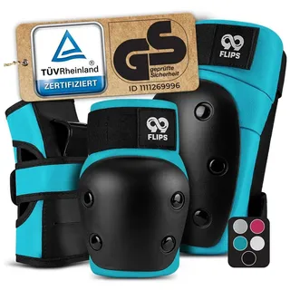 99flips Inliner Schoner Erwachsene mit GS [6er Set] DIVE - M in Hellblau - Schoner Inliner Damen schützer inliner erwachsene - Knieschoner Kinder 12 Jahre protektoren Skateboard