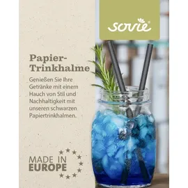 Sovie Trinkhalm in Schwarz aus Papier FSC®, Ø 8 mm / 20 cm, 150 Stück