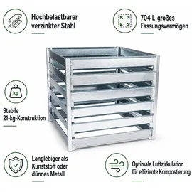 TIMBELA Komposter Garten Metall 704L – TIMBELA M800 Komposter 91 x 91 x H85 cm – Metallkomposter verzinkt, großer Kompostbehälter Garten, stabil, wetterfest