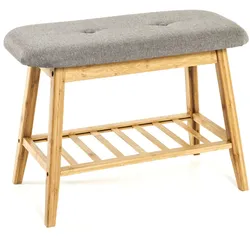 Bank bambus-grau - BHT 60x44x30 cm