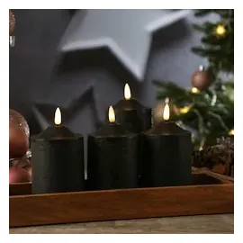 MARELIDA LED Kerzenet Rustik-Optik 15 cm schwarz 4 St.