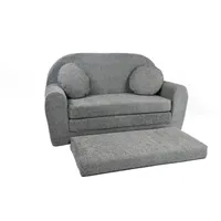 FORTISLINE Kindersofa Kindersofa aus Teddy-Stoff mit Verlängerung - Klappsofa, Spielsofa, ausklappbar grau