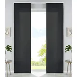 Gardinenbox 2er Set Schiebegardinen Flächenvorhänge Mikrofaser Vorhang Gardine Schiebe Matt Paneelwagen Beschwerungsstangen, 100% Polyester, Schwarz, HxB 245x60 cm