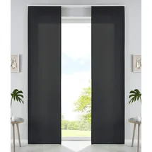 Gardinenbox 2er Set Schiebegardinen Flächenvorhänge Mikrofaser Vorhang Gardine Schiebe Matt Paneelwagen Beschwerungsstangen, 100% Polyester, Schwarz, HxB 245x60 cm