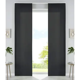 Gardinenbox 2er Set Schiebegardinen Flächenvorhänge Mikrofaser Vorhang Gardine Schiebe Matt Paneelwagen Beschwerungsstangen, 100% Polyester, Schwarz, HxB 245x60 cm