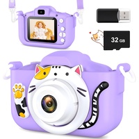 YIKANWEN Kinder Kamera,Kinder HD Digitalkamera mit 2.0 Zoll Bildschirm, tragbare Spielzeug Kamera für Mädchen und Jungen im Alter von 3 4 5 6 7 8 Jahren, inklusive 32GB SD Karte (Lila)