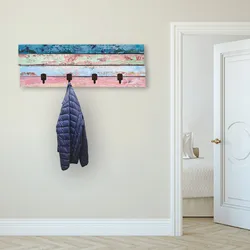 Garderobenleiste ARTLAND "Bunte Holzplanken", bunt, B:90cm H:30cm T:2,8cm, MDF, Garderobenhalter, teilmontiert