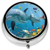 Ocean Delphin Looking at You Runde Pillendose Mini Tragbare Pillendose Geeignet für Zuhause, Büro und Reisen