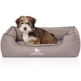 Knuffelwuff Orthopädisches Hundebett Wippo aus Velours mit Handwebcharakter M-L 85 x 63cm Grau - abnehmbarer Bezug - waschbar - für große, mittelgroße und kleine Hunde