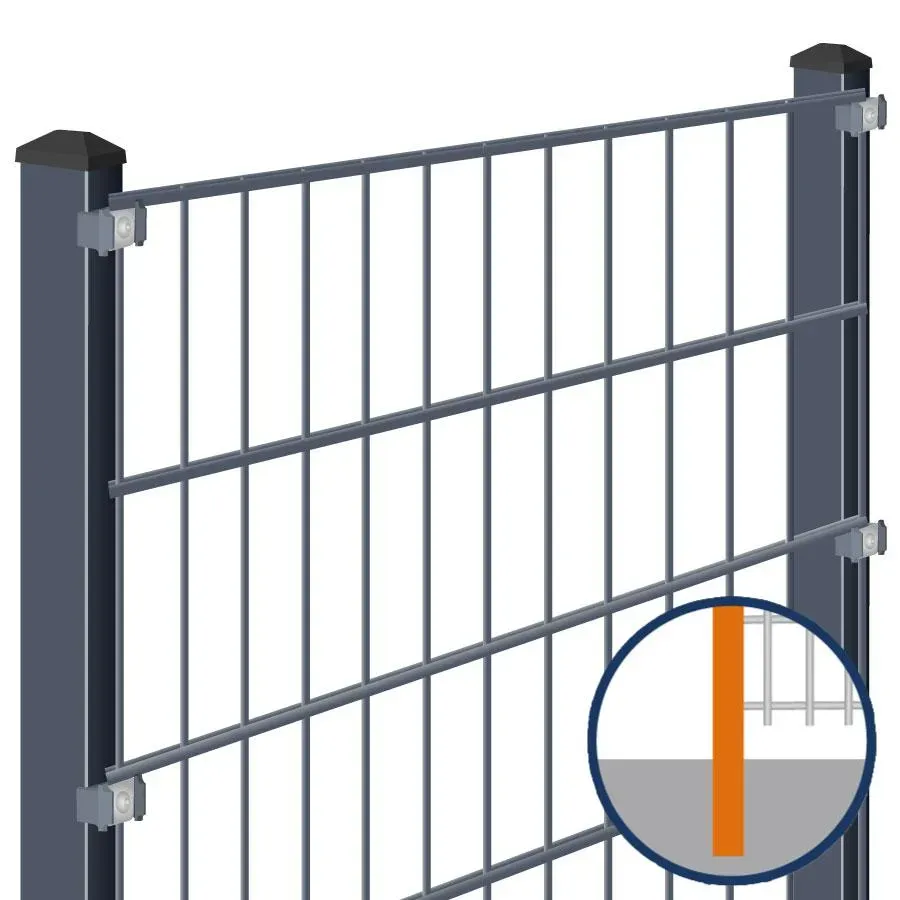 Doppelstabmattenzaun zum Einbetonieren Rundum-sorglos-Paket Anthrazit Komplettset, Halteplättchen, 1830 mm,2 Ecken,30 m,6/5/6 mm