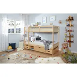 TICAA Etagenbett Finn Natur mit 4er Funktionsschubkasten