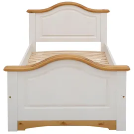 otto home Massivholzbett OTTO HOME "Konrad, Stauraumbett, Messinggriffe, rustikaler Landhausstil", weiß (weiß, honig), B:103cm H:90cm L:209cm, Betten, Massivholzbett, mit FSC-zertifiziertem Massivholz, Liegehöhe 40 cm