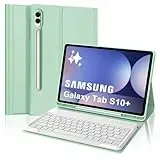 FOGARI Tastatur Hülle für Samsung Galaxy Tab S10 Plus 2024, Keyboard Cover mit Magnetisch Abnehmbarer Deutscher Bluetooth Tastatur für Samsung Galaxy Tab S10+ 12.4'' 2024, Hellgrün