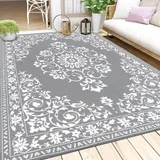 Enyhom Outdoor Teppich 240 x 300 cm Wetterfest Kunststoff Groß RV Camping Außenteppich Wendbarer Picknickdecke Balkon Garten Teppich Terrassenteppich für Strand, Wintergarten, Wohnzimmer,RV Camping