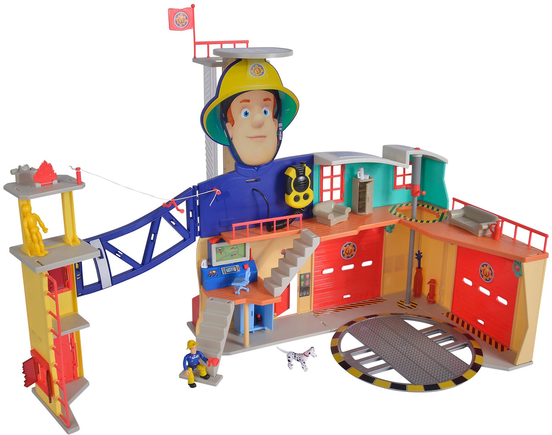 Simba 109251059 - Feuerwehrmann Sam Mega Feuerwehrstation XXL große Feuerwehrwache inklusive Sam Spielfigur, mit Licht, Sound und Funkgerät, für Kinder ab 3 Jahren[Exklusiv bei Amazon]