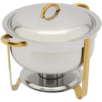 KIOPOWQ Runde Speisewärmer 5 litres Edelstahl Chafing Dish Warmhaltebehälter Wärmebehälter für Buffet Hotel und Party (Gold)