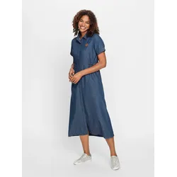 Jeanskleid CASUAL LOOKS "Jeans-Kleid", Damen, Gr. 46, Normalgrößen, blau (blau, stone, washed), Denim/Jeans, 100% Baumwolle, unifarben, lang, Kurzarm, Kleider