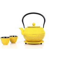 ECHTWERK Teeservice aus Gusseisen, Teekanne 1,1 L mit abnehmbarem Sieb, Teebereiter mit Untersetzer, Teekannen-Set Gelb