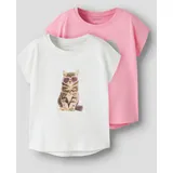 NAME IT T-Shirt NAME IT "NMFVOTIA 2P CAPSL TOP", Mädchen, Gr. 92, rosa (hellweiß pack:pink drink), Jersey, Obermaterial: 100% Baumwolle, loose fit normal, Rundhals, Shirts T-Shirt, Baumwolle, loose fit