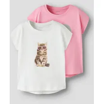 NAME IT T-Shirt NAME IT "NMFVOTIA 2P CAPSL TOP", Mädchen, Gr. 92, rosa (hellweiß pack:pink drink), Jersey, Obermaterial: 100% Baumwolle, loose fit normal, Rundhals, Shirts T-Shirt, Baumwolle, loose fit