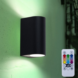 ETC Shop Up and Down Leuchte Aussen LED Außen Haustürlampe Aluminium, Farbwechsel dimmbar mit Fernbedienung, 2x RGB 3W 2x 290lm 3000K, BxH 6,5x14,5 cm, 2er Set