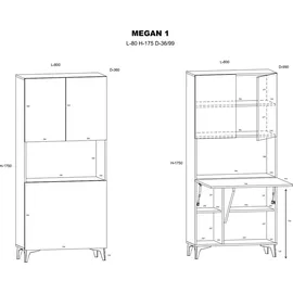 BIM Furniture Klappbare Megan 1 Regale Haushaltsbüro Computertisch Sonoma Eiche / Weiß