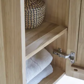 Tikamoon Badezimmer Hängeschrank Hochschrank aus massivem Teak Bad Naturholz Badschrank