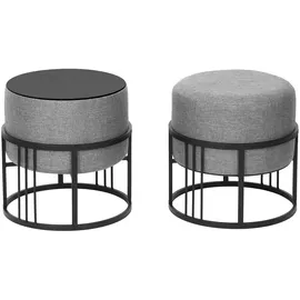 [en.casa] Hocker, Multifunktionaler stapelbarer Sitzhocker Tas 2er Set rund Hellgrau