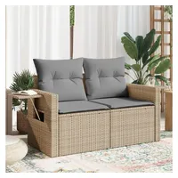 vidaXL Gartensofa mit Kissen 2-Sitzer Beige Poly Rattan