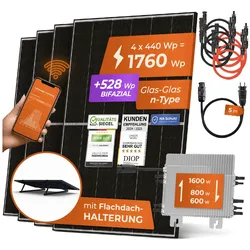 Solarway® 1760W Balkonkraftwerk 1600W komplett Steckdose - neuester 1600 Watt Wechselrichter - Solaranlage Komplettset - 440W Solarmodule & Deye & Zubehör