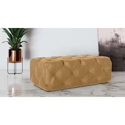 Polsterhocker PLACES OF STYLE "FOLLINA", gold, B:130cm H:39cm T:65cm, 100% Polyester, Hocker, Polsterhocker mit klassischer Chesterfield-Knopfheftung