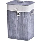 Homcom Wäschekorb mit Deckel Segeltuchsack, Bambus - faltbar, 72L, Grau 40 x 30 x 60 cm